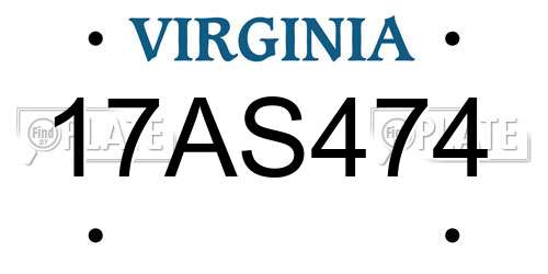17AS474 Virginia License Plate