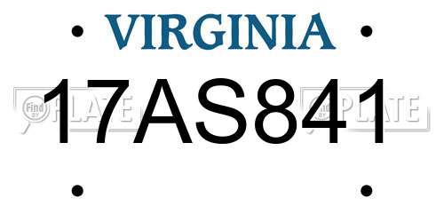17AS841 Virginia License Plate