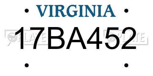 17BA452 Virginia License Plate