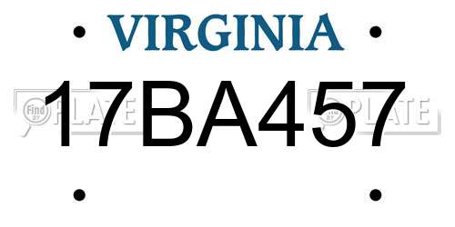 17BA457 Virginia License Plate