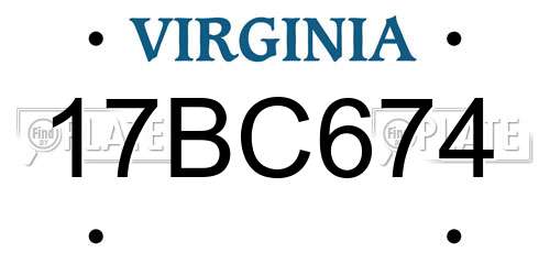 17BC674 Virginia License Plate