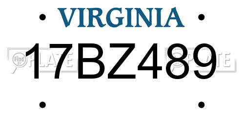 17BZ489 Virginia License Plate