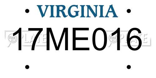 17ME016 Virginia License Plate