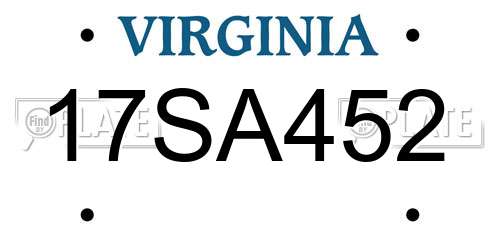17SA452 Virginia License Plate