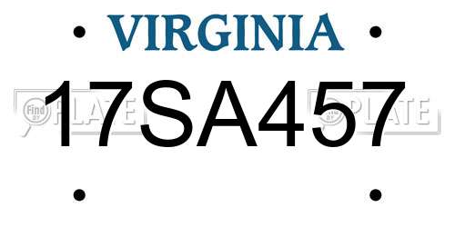 17SA457 Virginia License Plate