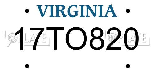 17TO820 Virginia License Plate