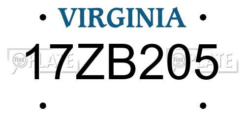 17ZB205 Virginia License Plate