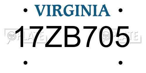 17ZB705 Virginia License Plate