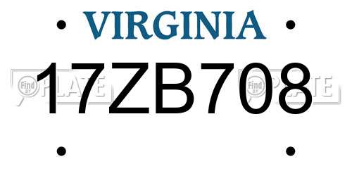 17ZB708 Virginia License Plate