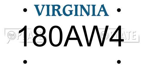 180AW4 Virginia License Plate