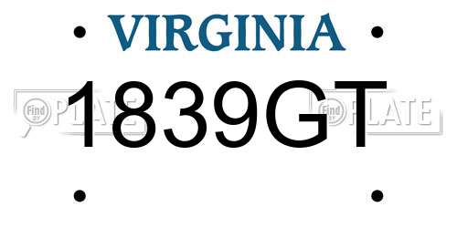 1839GT Virginia License Plate