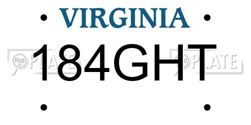 184GHT Virginia License Plate