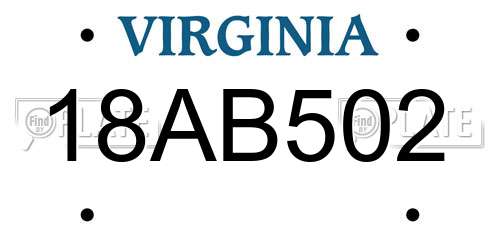 18AB502 Virginia License Plate