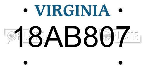 18AB807 Virginia License Plate