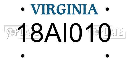 18AI010 Virginia License Plate