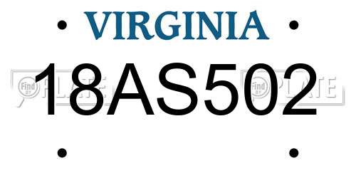 18AS502 Virginia License Plate