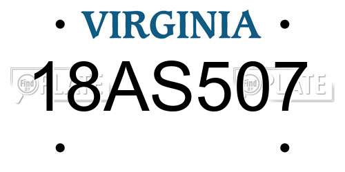 18AS507 Virginia License Plate
