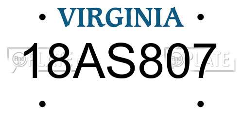 18AS807 Virginia License Plate