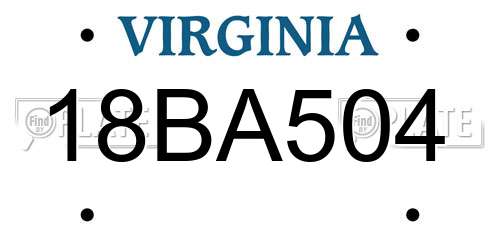 18BA504 Virginia License Plate