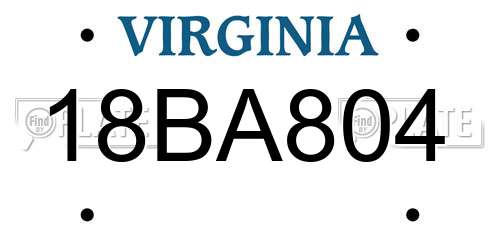 18BA804 Virginia License Plate