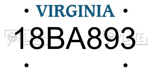 18BA893 Virginia License Plate