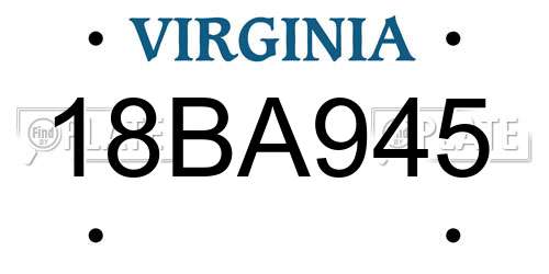 18BA945 Virginia License Plate