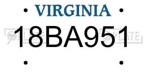 18BA951 Virginia License Plate