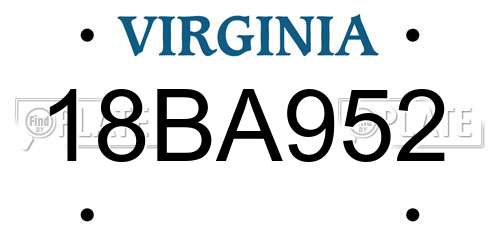 18BA952 Virginia License Plate