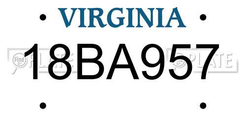 18BA957 Virginia License Plate