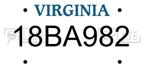 18BA982 Virginia License Plate