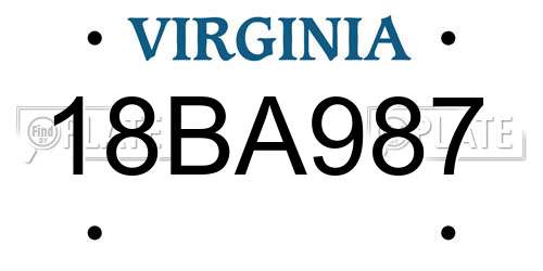 18BA987 Virginia License Plate