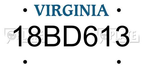 18BD613 Virginia License Plate