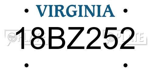 18BZ252 Virginia License Plate