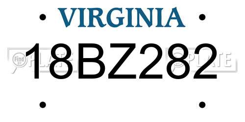 18BZ282 Virginia License Plate
