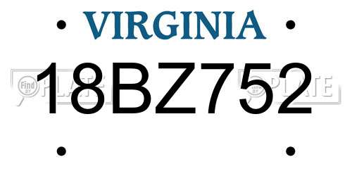 18BZ752 Virginia License Plate