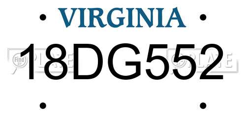 18DG552 Virginia License Plate