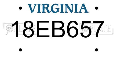 18EB657 Virginia License Plate