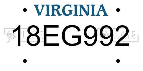 18EG992 Virginia License Plate
