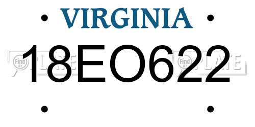 18EO622 Virginia License Plate