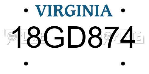 18GD874 Virginia License Plate