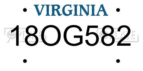 18OG582 Virginia License Plate
