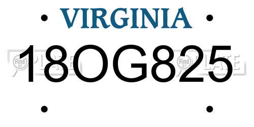 18OG825 Virginia License Plate