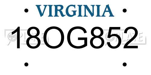 18OG852 Virginia License Plate