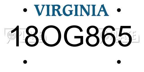 18OG865 Virginia License Plate