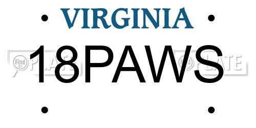 18PAWS Virginia License Plate