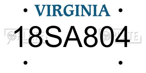 18SA804 Virginia License Plate