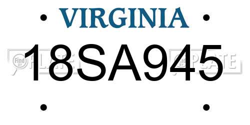 18SA945 Virginia License Plate