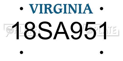 18SA951 Virginia License Plate