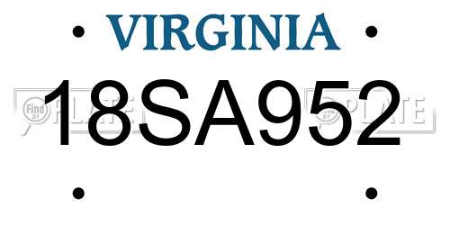 18SA952 Virginia License Plate