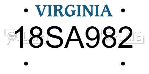 18SA982 Virginia License Plate